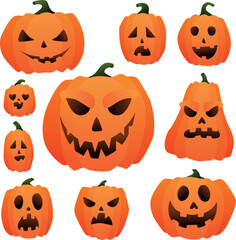Pumpkins for the decoration of postcards and other cards for the holiday of Halloween on All Saints' Day isolated on a white background