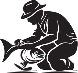 Fisherman Logo with River Background A Symbol of Flow and Change Fisherman Logo with Mountain Background A Symbol of Strength and Determination