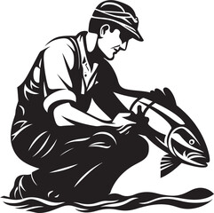 Fisherman Logo with Forest Background A Symbol of Connection and Harmony Fisherman Logo with Vintage Background A Symbol of Timeless Elegance