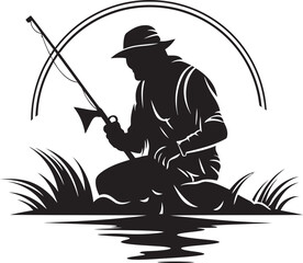Fisherman Logo with Rod and Reel Adventure and Passion Fisherman Logo with Fish Success and Abundance