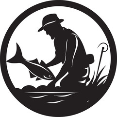 Fisherman Logo with Net Teamwork and Camaraderie Fisherman Logo with Boat Freedom and Exploration