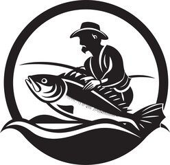 Fisherman Logo with Calligraphic Font Luxury and Sophistication Fisherman Logo with Serif Font Tradition and Trust