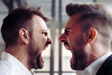 Two men are having an argument and are shouting at each other - obrazy, fototapety, plakaty