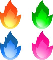 Set of vector flame icons in different colors, isolated