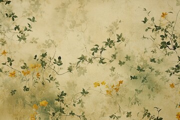 Vintage Canvas with Vines and Yellow flower Texture Background