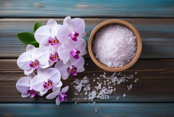 Obraz na płótnie Canvas Orchid and Light Pink Sea Salt Spa Scene