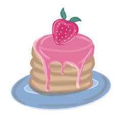 cake with strawberry Topped with strawberry cream.