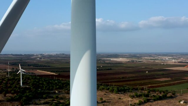 Pole of a wind turbine close up