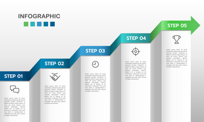 Infographic 5 steps to success template. Development process. Vector illustration. - obrazy, fototapety, plakaty