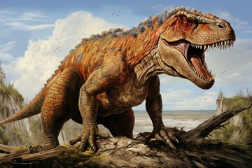 Illustration of a vicious dinosaur from the Cretaceous era, known for its predatory nature. Generative AI