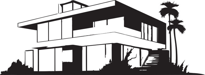 Urban Majesty in Black Iconic Villa Emblem Icon of Modern Luxury Villa Realty Symbol