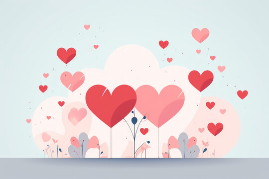 MInimal red heart on pastel background wedding or valentine card.