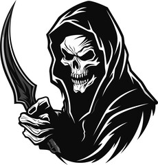 Grim Harvest Stylish Reaper Logo Simplistic Darkness Reaper Silhouette Icon