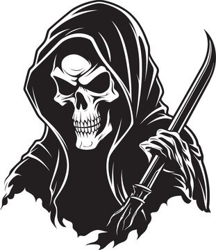 Elegance in Shadows Iconic Reaper Emblem of the Abyss Minimalist Symbol