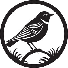 Obraz premium Minimalistic Nature Art Monochrome Emblem Icon of the Woodlands Robin Vector Logo