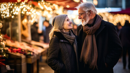 Fototapeta na wymiar couple walking in the city on Christmas night