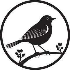 Simplistic Beauty in Black Robin Silhouette Icon Feathered Serenity Minimalist Emblem