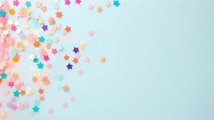 Abstract star confetti pastel color on pink background.