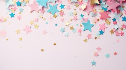 Abstract star confetti pastel color on pink background.