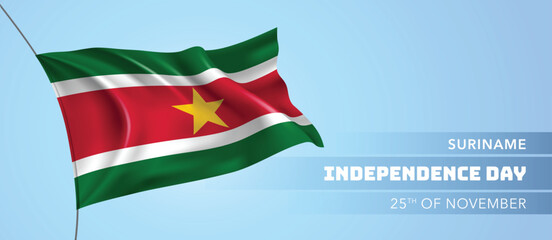 Suriname happy independence day greeting card, banner vector illustration