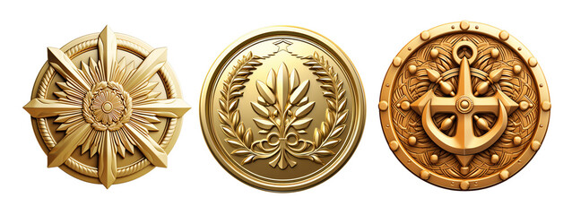 3d gold sailor emblem symbol set
