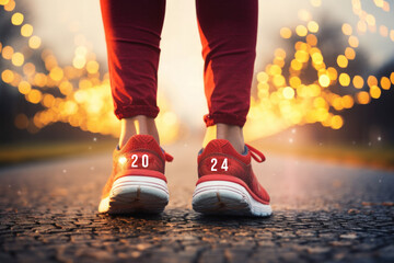 New year 2024 resolution healthy lifestyle new start concept. - obrazy, fototapety, plakaty