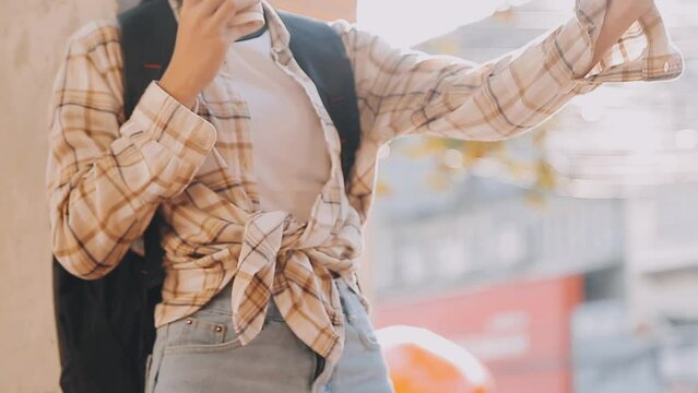 Woman travel around the world with backpack freedom and relax life concept.