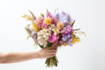 Man’s  Hand holding bouquet of flowers