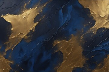 abstract dark blue and gold painting on canvas background texture