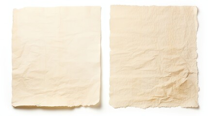 Two sheets of handmade paper, isolated on white background