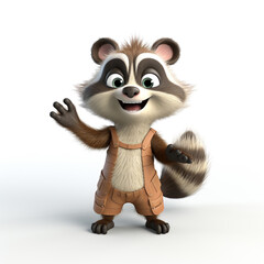 3D cartoon style illustration of a raccoon character wearing a shirt and a happy face. Isolated on white background.