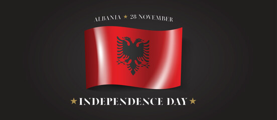 Albania happy independence day greeting card, banner with template text vector illustration