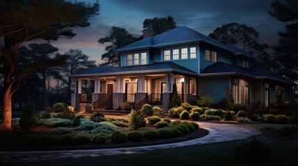 Beautiful Exterior of New Home at Twilight
