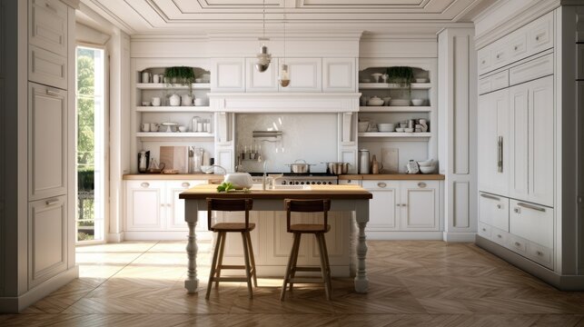 free photo of Beautiful white kitchen interior design