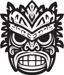 Serenity in Tribal Elegance Monochromatic Mask Silhouette Cultural Excellence in Simplicity Tiki Symbol in Black