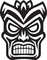 Mystic Tiki Mask Modern Black Logo Design with Tribal Flair Intricate Tiki Totem Iconic Monochromatic Vector Emblem