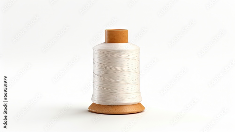 Poster spool of thread with a needle on white isolated background