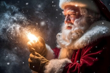 Fototapeta premium christmas tree decorations, santa claus with gifts, snowman in the snow, christmas gift boxes 