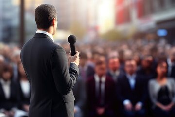 a motivator speaking to a group of people - obrazy, fototapety, plakaty