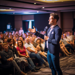 a motivator speaking to a group of people - obrazy, fototapety, plakaty