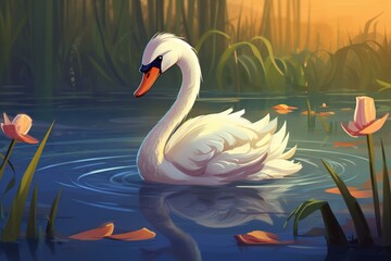 Illustration of a charming swan character. Generative AI