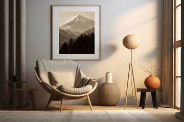 Mockup of a frame in a Scandinavian-style room. Generative AI