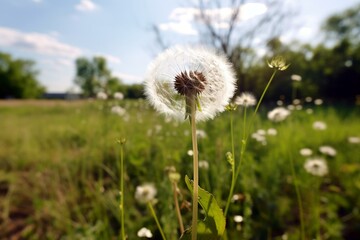 a white dandelion in a field. Generative AI