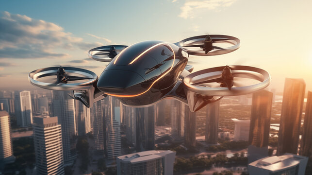 drone flying over the city