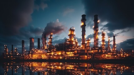 factory of Large oil refinery pipeline and gas pipeline in the process of oil refining and the movement of oil and gas - obrazy, fototapety, plakaty
