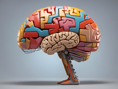 Human brain depicted wearing sport shoes, concept of brain fitness or mental agility. Suitable for creativity, brain health, and fitness-related concepts.