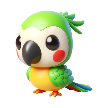 3d cute parrot cartoon animal toy. Realistic 3d high quality isolated render.	