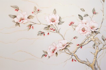 Golden magnolia branches on elegant pastel background. Wedding invitations, greeting cards, wallpaper, background, printing