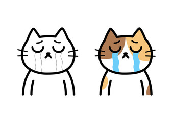 涙を流して泣いている猫のイラスト