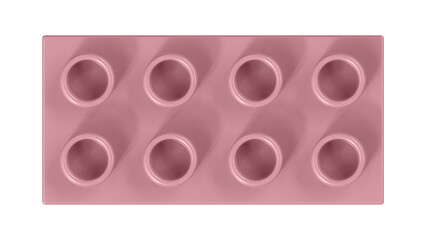 Blush Bricks Block Isolated on a White Background. Close Up View of a Plastic Children Game Brick for Constructors, Top View. High Quality 3D rendering with a Work Path. 8K Ultra HD, 7680x4320, 300 dpi